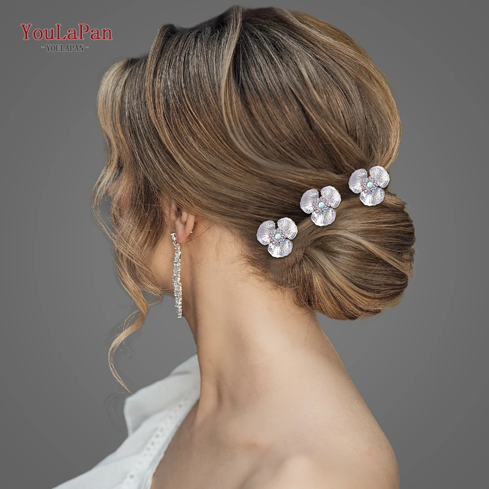 YouLaPan U Shape Clips Alloy Flower Hairpins Clips Bridal Headpiece Wedding Hair Pins Women Hair Accessories Wholesale HP773