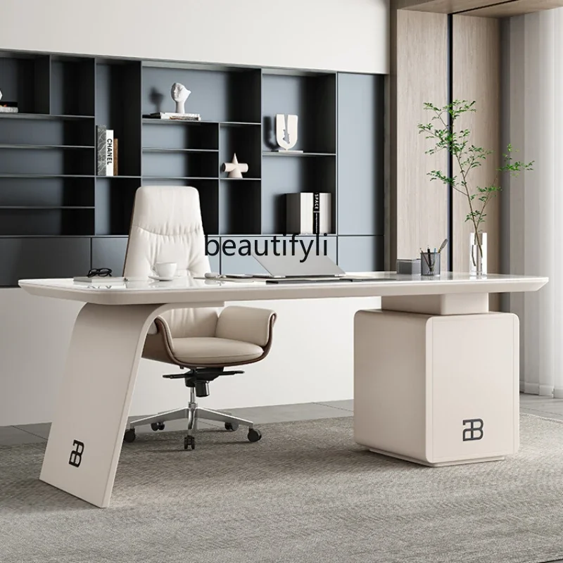 x11Desk Modern Simple and Light Luxury Stone Plate Office Desk Home Study Computer Consultation Table