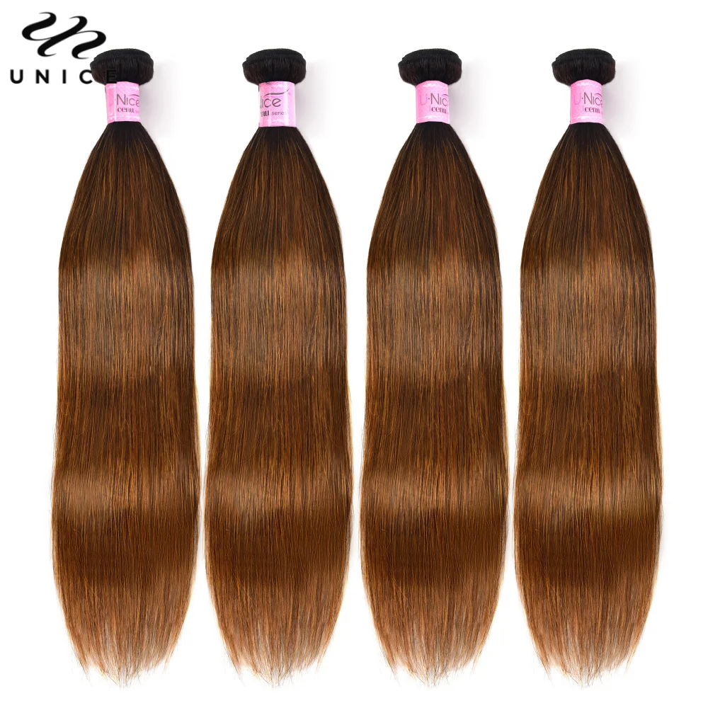 Unice Brown Balayage Straight Pacotes de cabelo humano, cor do destaque, 100% cabelo humano, costurar em tecer, negócio, 1, 3, 4 pcs