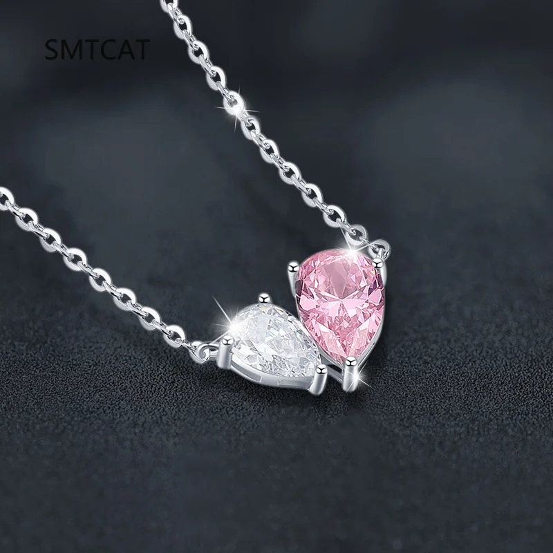 

925 Sterling Silver Pear Cut Pink Lab Sapphire High Carbon Diamond Gemstone Heart Pendant Necklace Gifts Fine Jewelry Wholesale