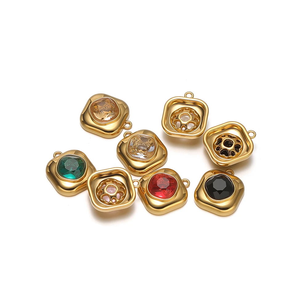 4 Stück Edelstahl Gold Quadratische Zirkon-Anhänger für DIY-Mädchen-Schmuckherstellung, Armbänder, Ohrringe, Accessoires – Detail 3