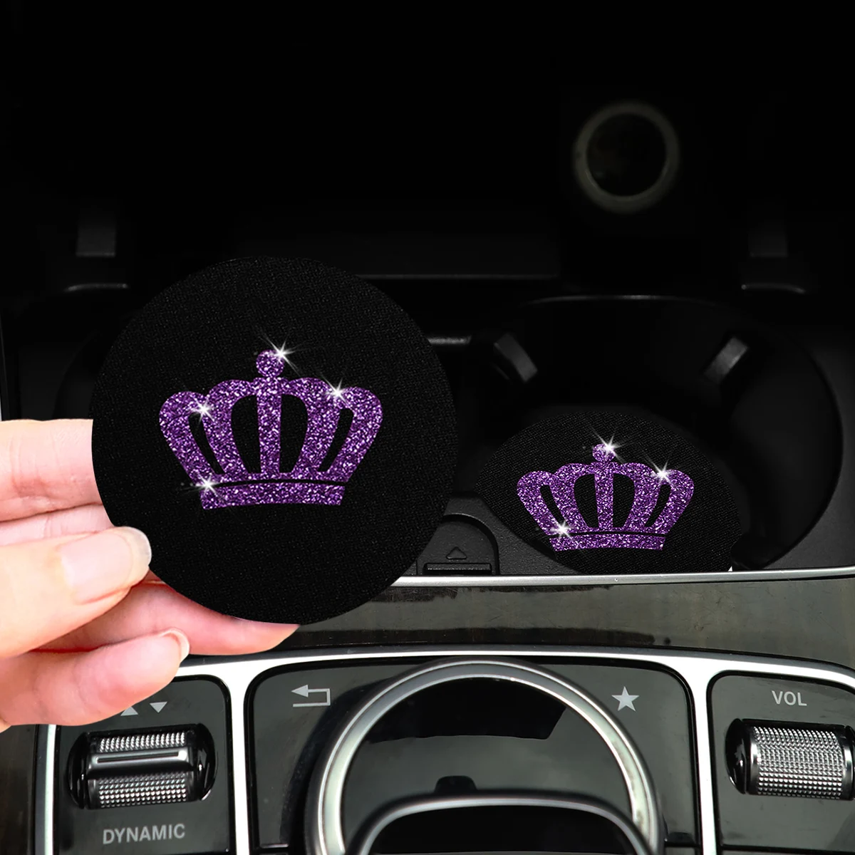 2 waterproof non-slip pads imitation diamond Crown Blingbling Flash car General Purpose water coaster car supplies