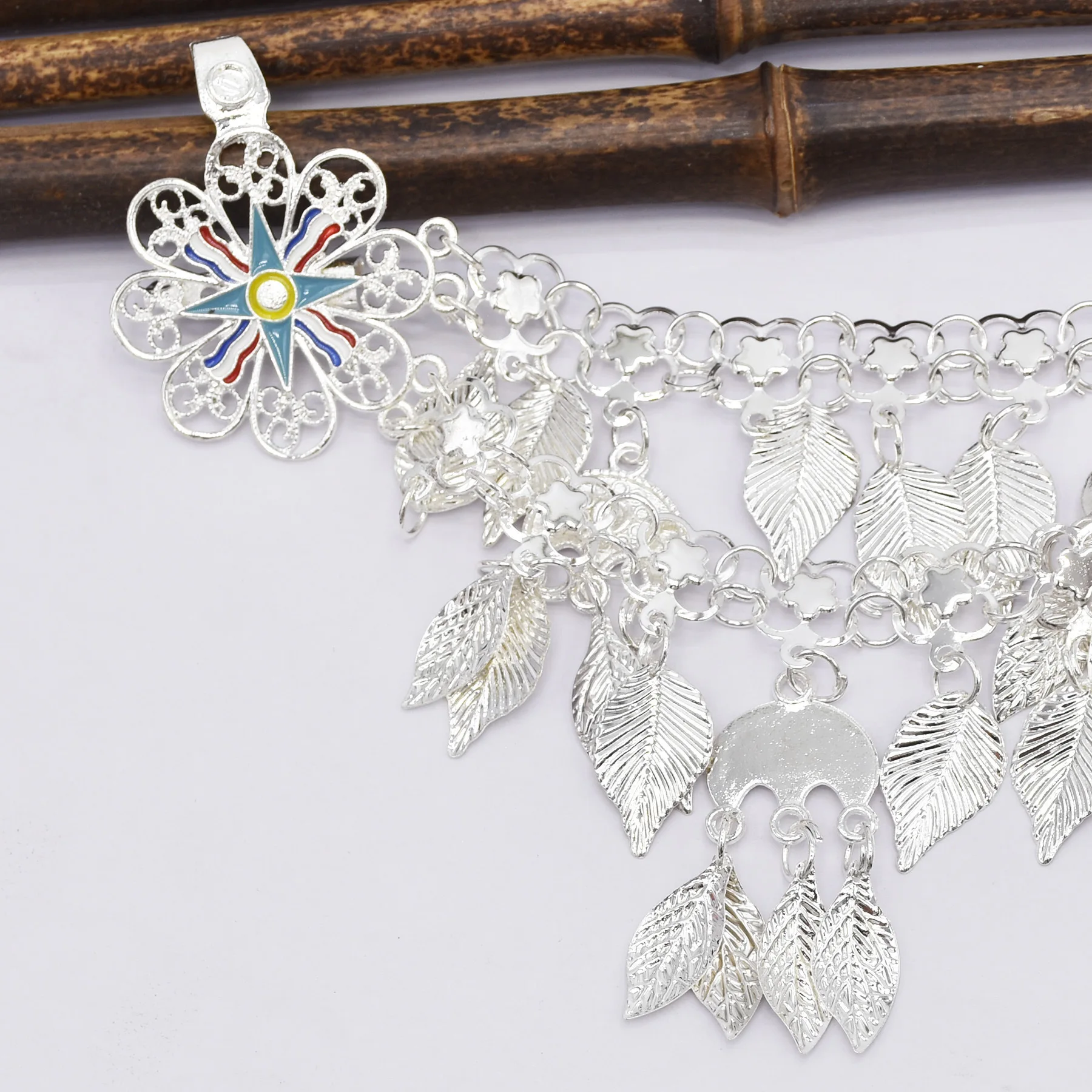 Ethnic Style Leaves Women Hairwear Waist Chain Accessory Vintage Bohemia Tassels Pendant Metal Female Carved Hollow Head Jewelry