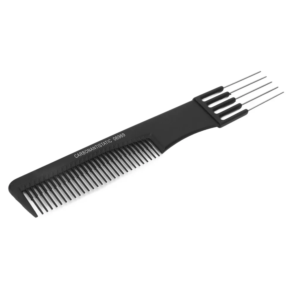 10pcs Metal Carbon Lift Teasing Combs Fine Teeth Design Professional Hairdressing Tools 19.5cm Length Black Color