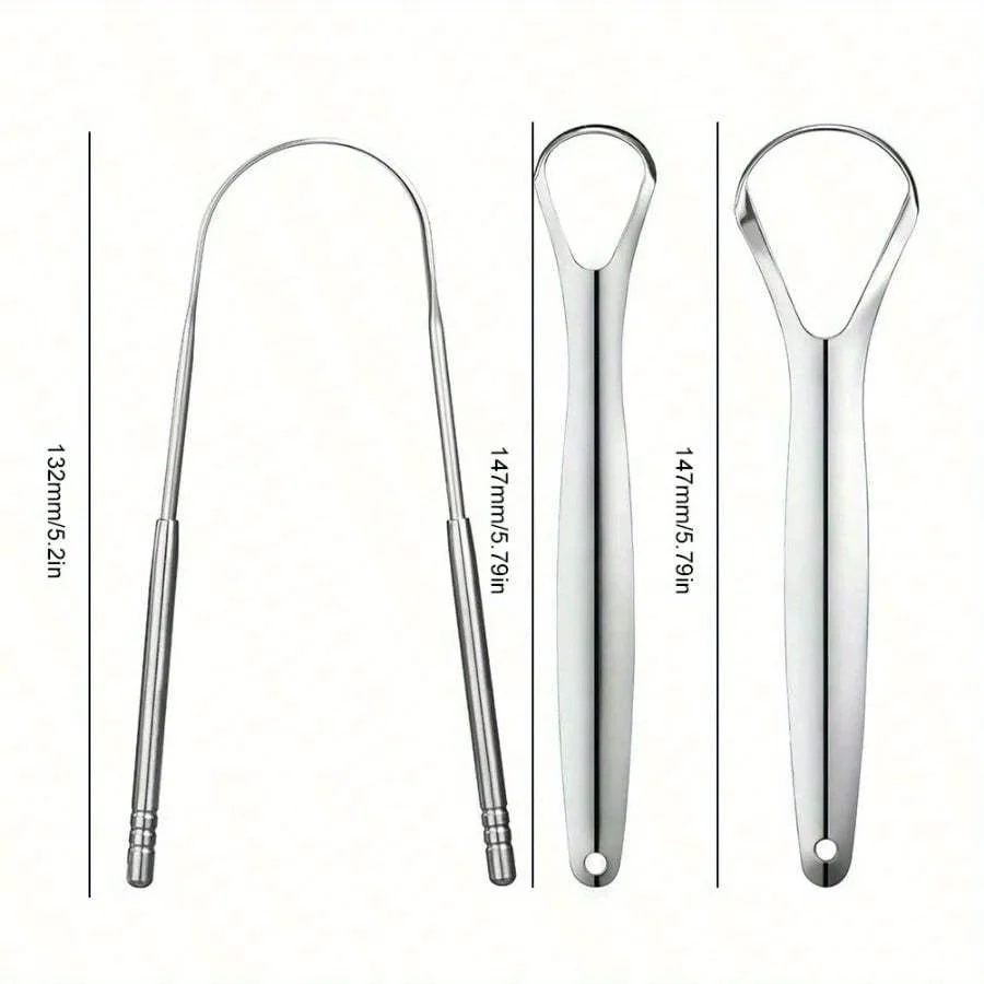 3pcs Set Hypoallergenic Stainless Steel Tongue Scraper with Ergonomic Handle Fresh Breath Oral Care Tool Easy to Use for Adults
