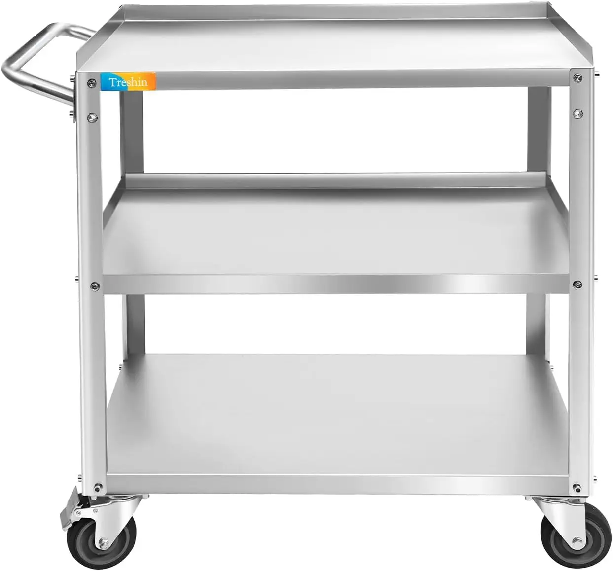 3 Tier Stainless Steel Utility Cart Commercial Heavy Duty Rolling Cart Food Storage Service Trolley with Handle and Wheels for K