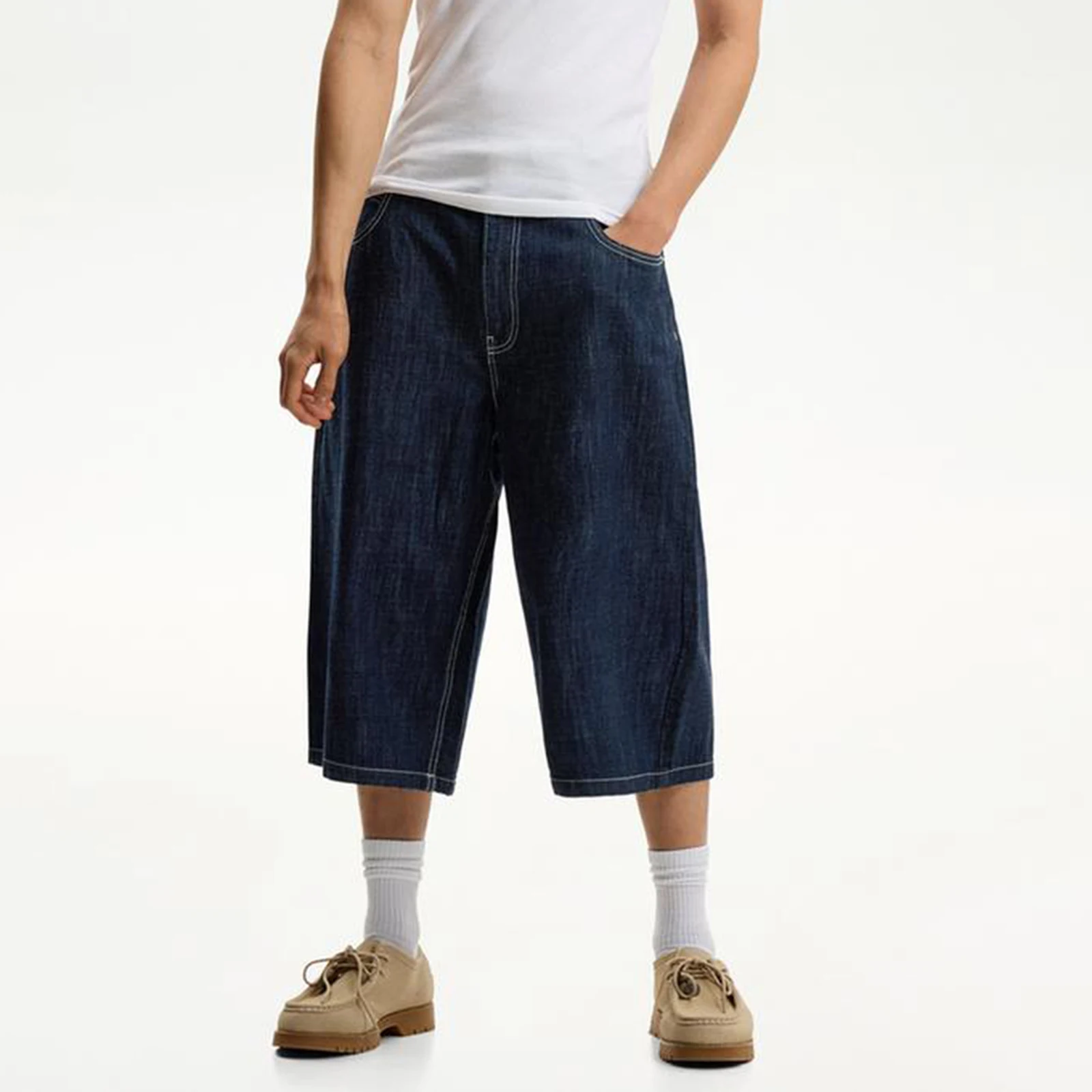 남성 여름 데님 반바지 솔리드 컬러 루즈 한 진 반바지 비치 휴가 데일리웨어 streetwear