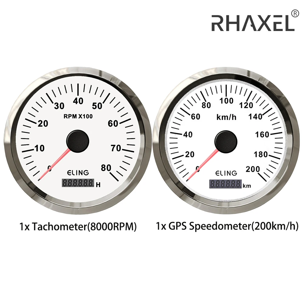 RHAXEL 2 Gauge Set Universal Car Yachts UTV 110mm Speedometer GPS 200km/h Tachometer 8000RPM with Red Yellow Backlight 12V 24V