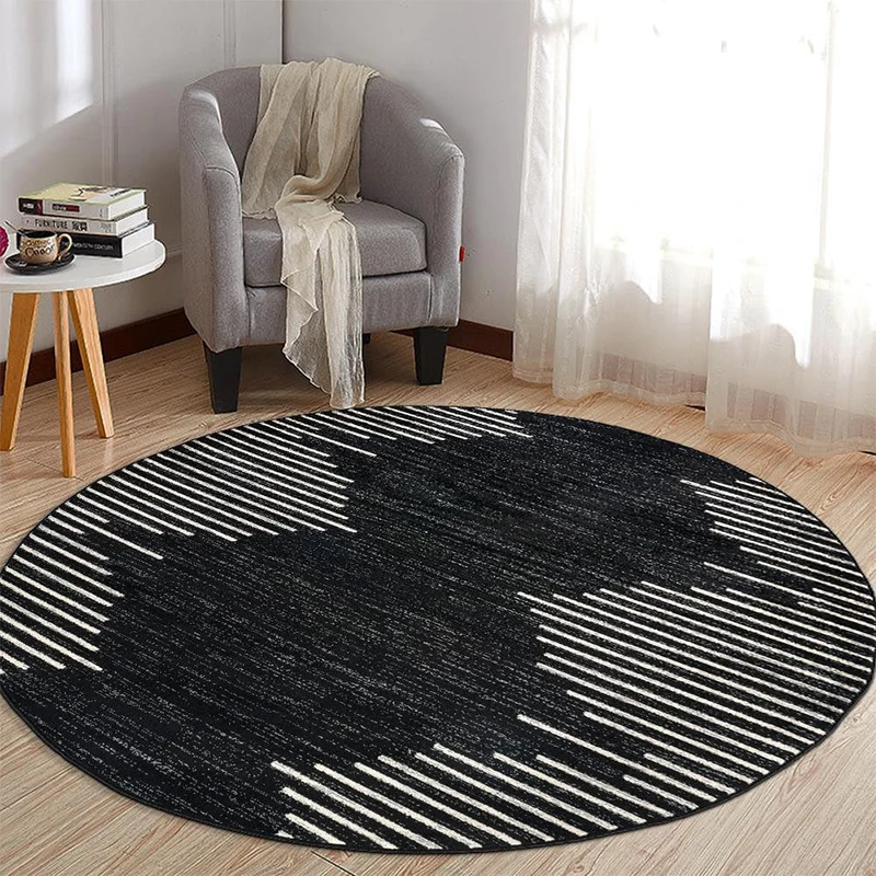Rug for Living Room Non-slip Machine-washable Soft Floor Mat Black White Striped Geometric Circular Carpet Home Decoration Rugs