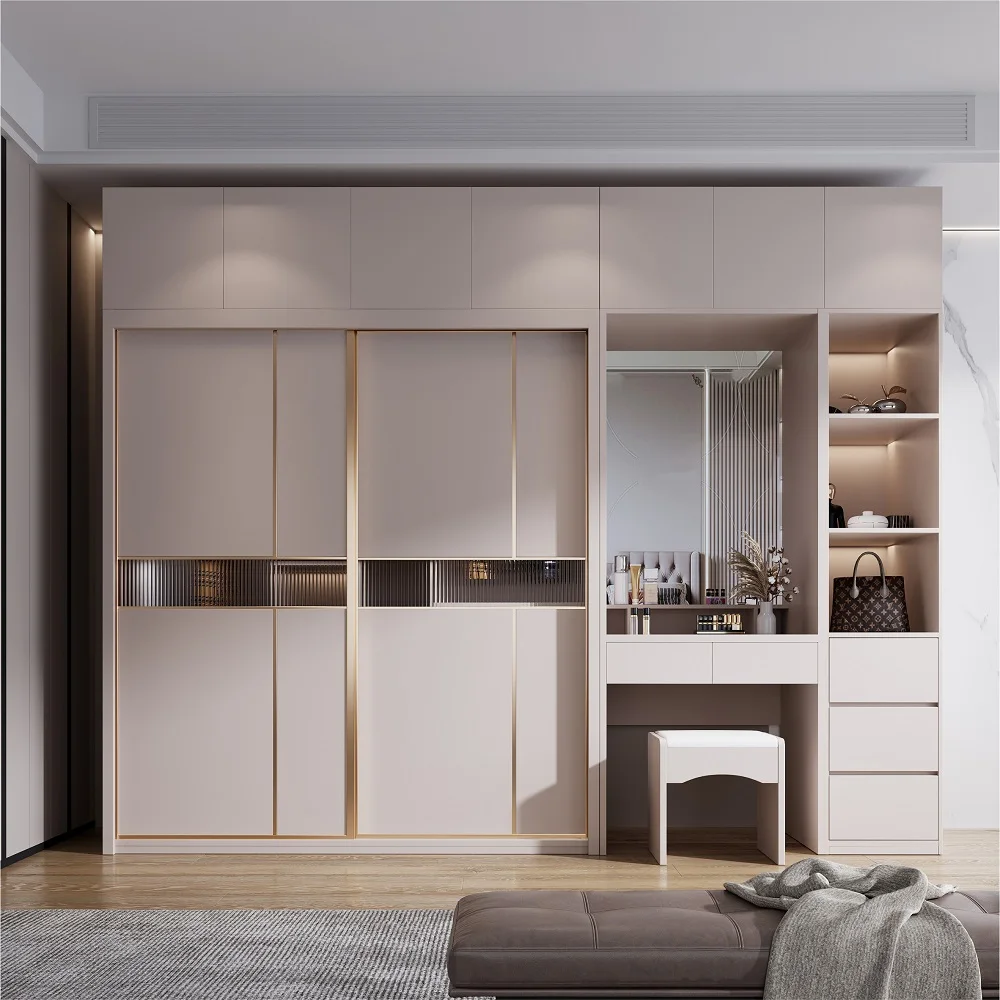 

Light luxury sliding door sliding door wardrobe with desk computer desk dresser corner household bedroom cabinet storage