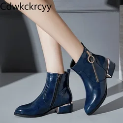 winter The New fashion Round head Thick heel boots black blue Red wine Plus velvet Keep warm High heel Women boots 34-43