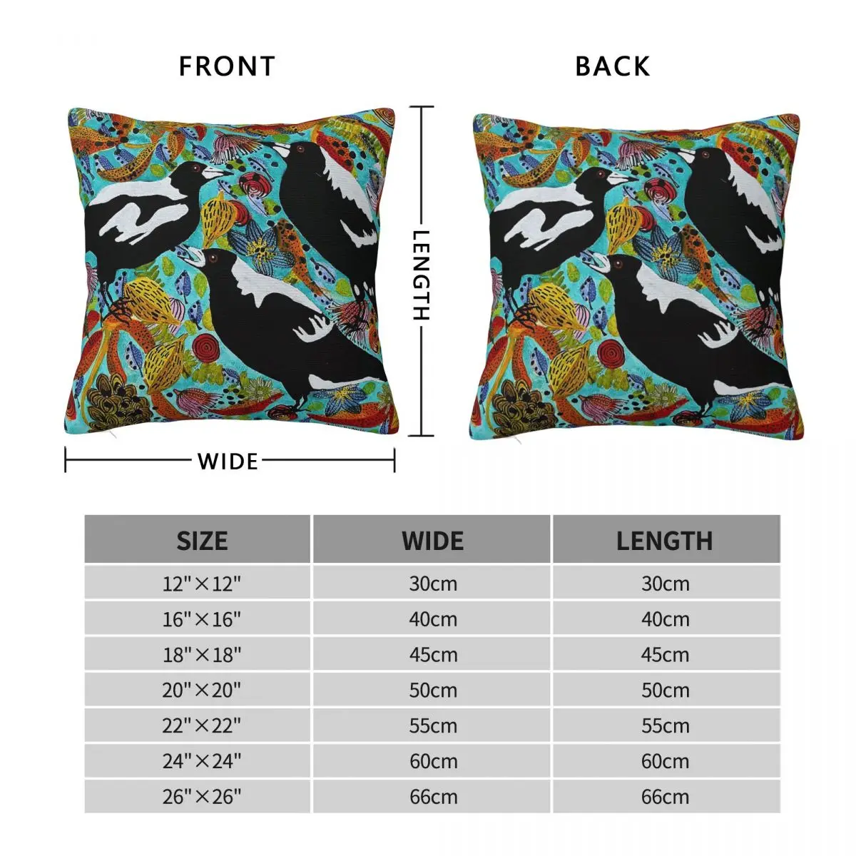Australian Magpies Square Pillowcase Polyester Linen Velvet Creative Zip Decor Room Cushion Cover 45x45