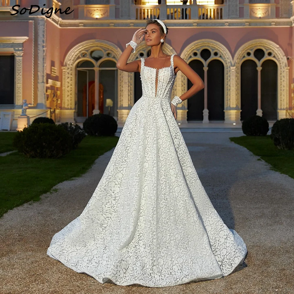 

SoDigne A-line Lace Wedding Dresses Sleeveless Pearls Bridal Dress Princess Long 2025 Wedding Gown Robe De Mairee ﻿Customized