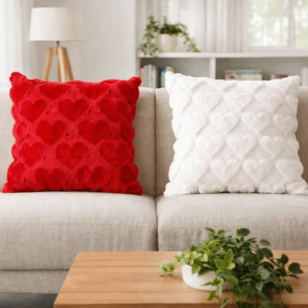 

45*45 CM Heart Plush Pillow Cover Soft Romantic Throw Pillow Cover Wear Resistant Comfortable Cushion Cover Gift