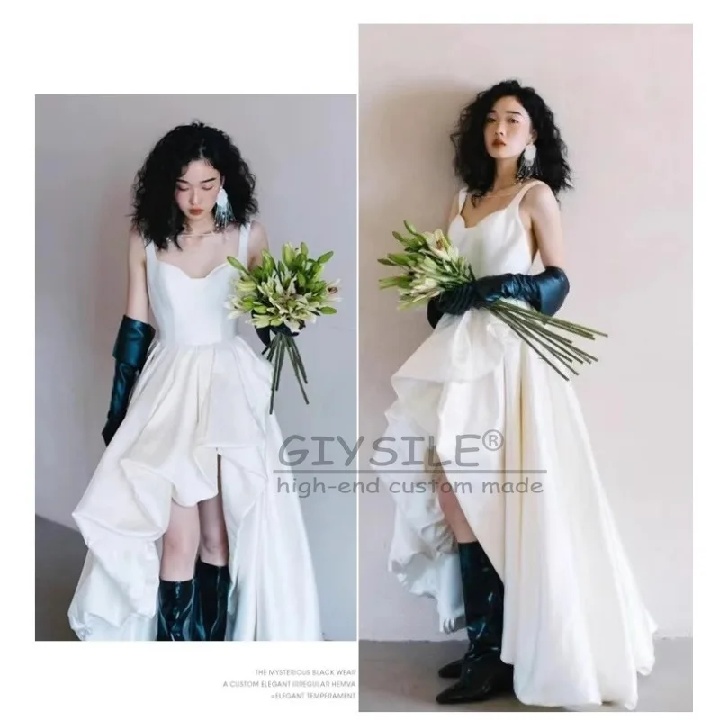 GIYSILE カスタムメイド フレンチスリング ライトウェディングドレス 新作 高級サテンドレス ライトな雰囲気のイブニングドレス