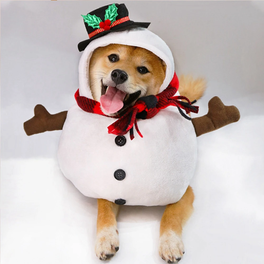 Snowman Dog Costume Outfits Christmas Hoodies Winter Warm Puppy Cat Apparel for Small Medium Dogs Holiday Party Dressing Clothes