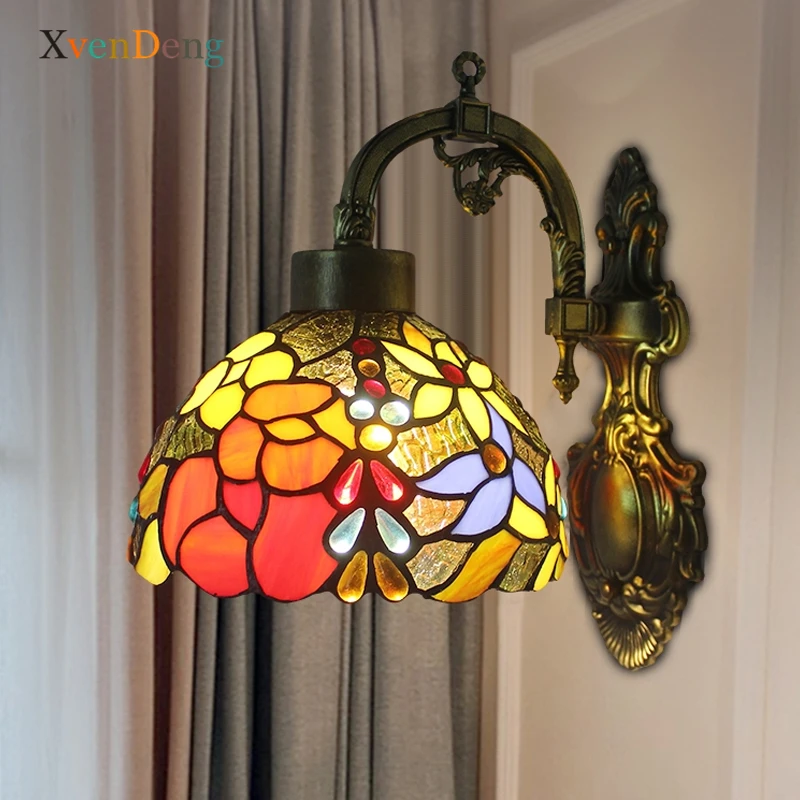 Tiffany Retro Wall Lamp Vintage Stained Glass Wall Wall Lights for Home Butterfly Led Wall Sconce Bedroom Bathroom Mirror Light