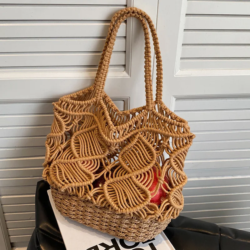 2024 Summer Big Straw Bags for Women Tote Bags Beach Bags Woven Handbags Travel Shopper Casual Resort Style Shoulder