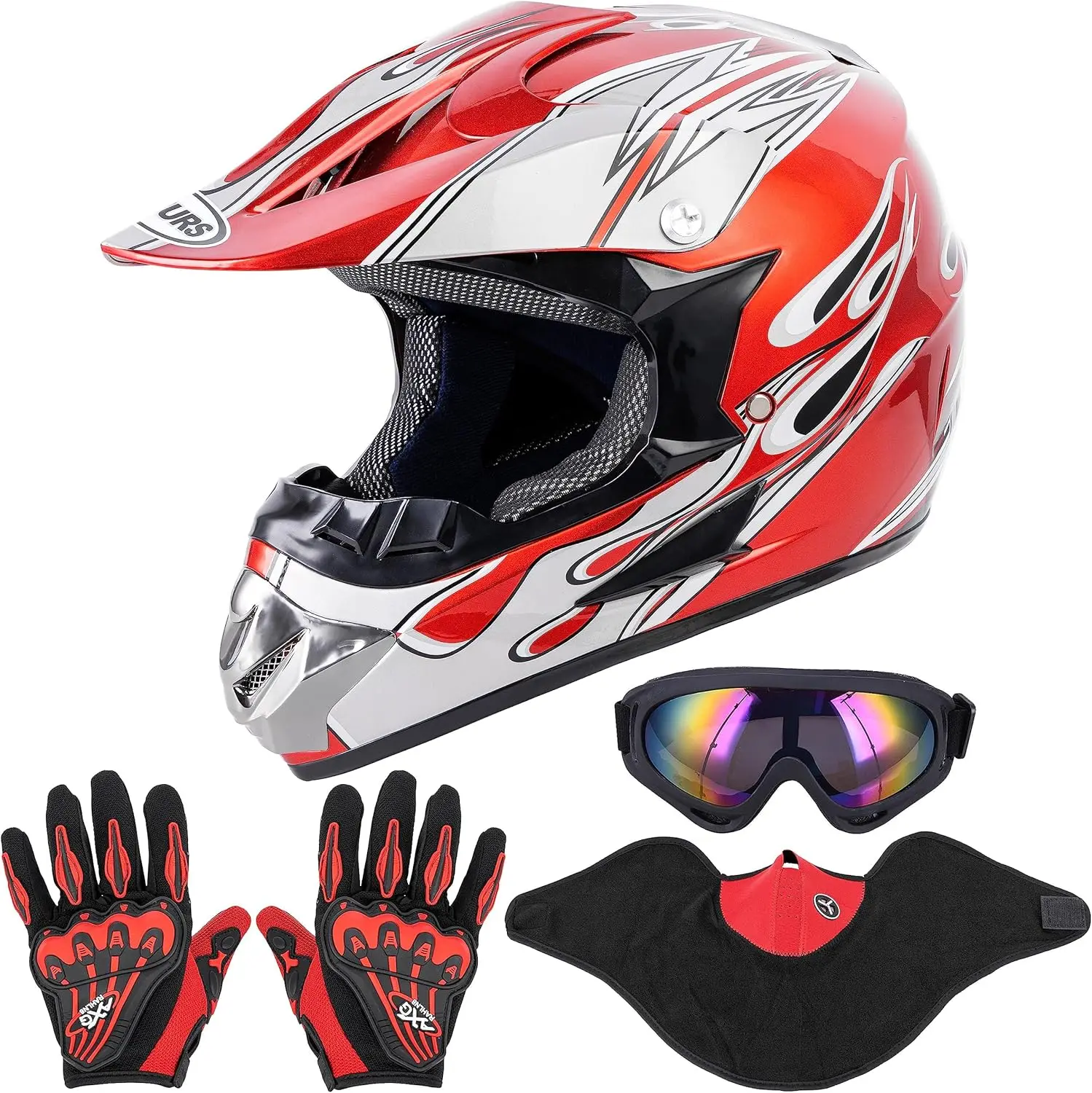 Adult Motocross Dirt Bike Helmet with Goggle, Gloves & Mask Dirt Bike ATV Helmet for Unisex-Adult Men Women Adjustable Sun Visor