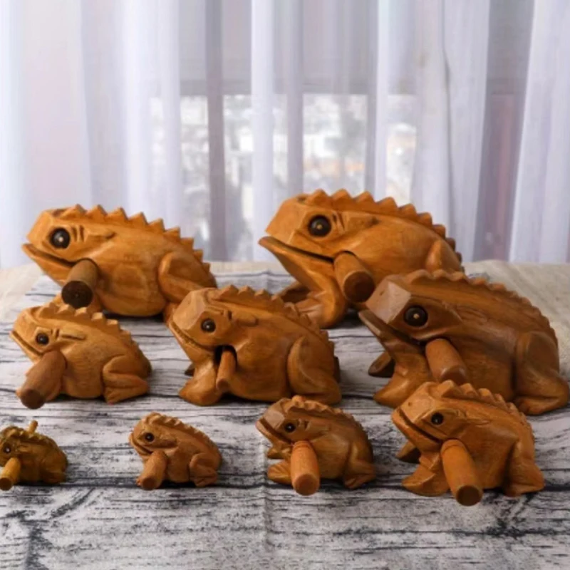 1PC Solid Wood Toad Craft Scenic Souvenirs Thailand Frog Wood Carving Ornaments Hand-carved Toad Creative Vocal Toys