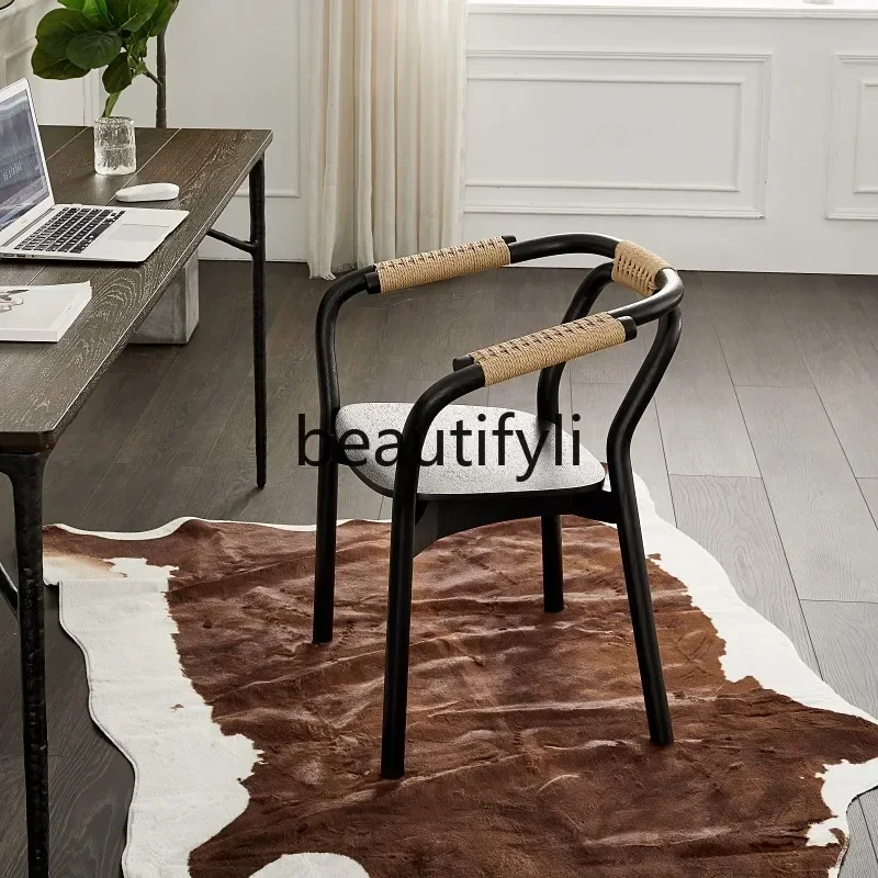 

Nordic style study armchair solid wood rope dining chair new Chinese rattan modern simple armchair0420