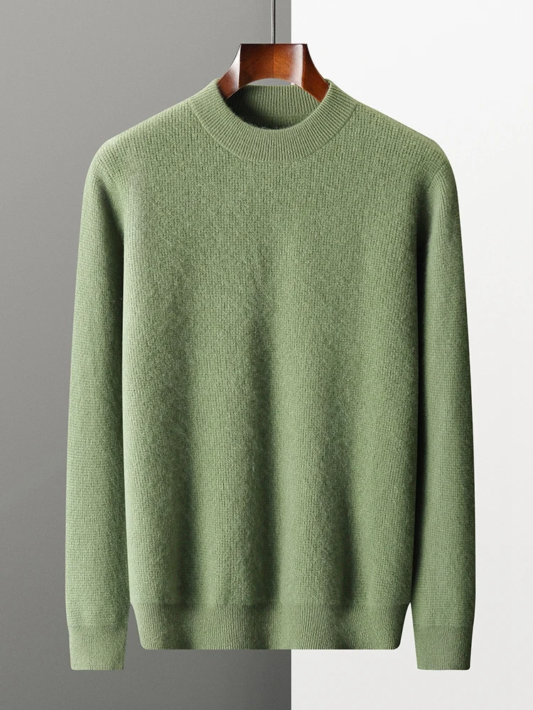 Men Autumn Winter 100% Cashmere Sweater Mock-neck Pullover Smart Casual Cashmere Knitwear Soft Warm Clothing High Quality Tops