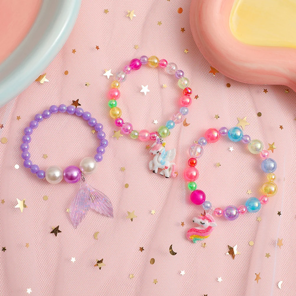 3 مجموعات مجوهرات الأطفال قلادة سوار الإبداعية الراتنج البلاستيك الساحرة الاطفال هدية عيد ميلاد طفل فتاة مطرز مجموعة مجوهرات #1