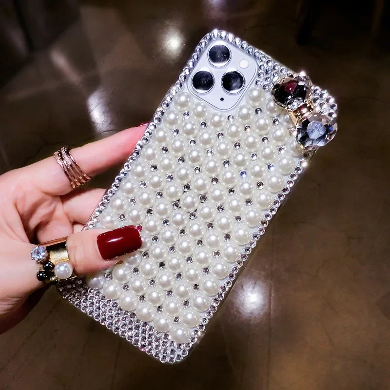 

Bling Rhinestone Diamond Crystal Glitter Phone Case Cover for iPhone16, 14, 13, 12, 11 Pro MAX, 15, XS, XR, PLUS (Bowknot Pearl)