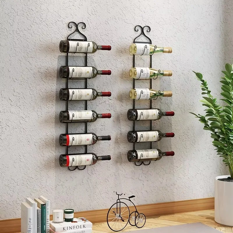 

Wrought iron wall-mounted black multi-layer wine glass holder, champagne whiskey display stand, suitable for living room bar