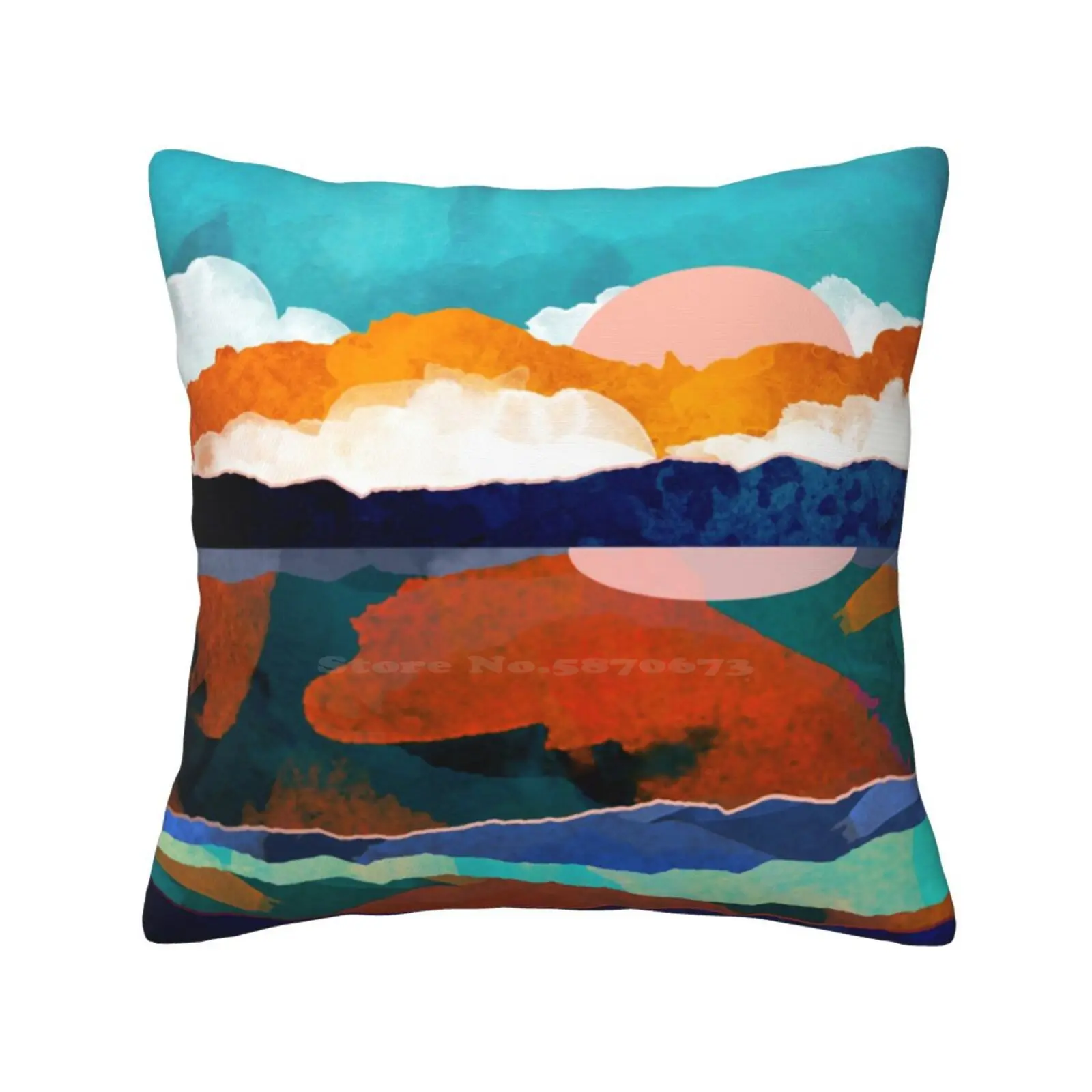 Fallscape Pillow Cover Hug Pillowcase Fall Landscape Mountains Hills Reflection Autumn Season Red Orange Blue Purple Mint Teal