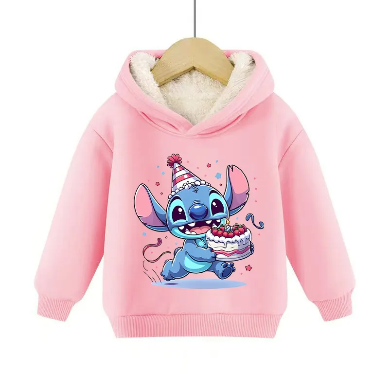 Disney Anime เด็กเสื้อ Stitch Hoodie กํามะหยี่หนา Super WARM คริสต์มาสเทศกาลเสื้อเด็กวันเกิดเสื้อเด็กผู้หญิงของขวัญ