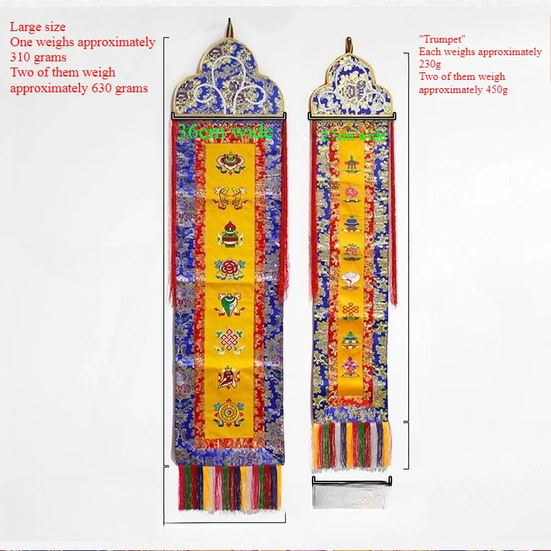 140cm Blue Hanging Banner Hand-embroidered Eight Auspicious Vertical Banner Buddhist Hall Decoration Hanging Banner Couplets