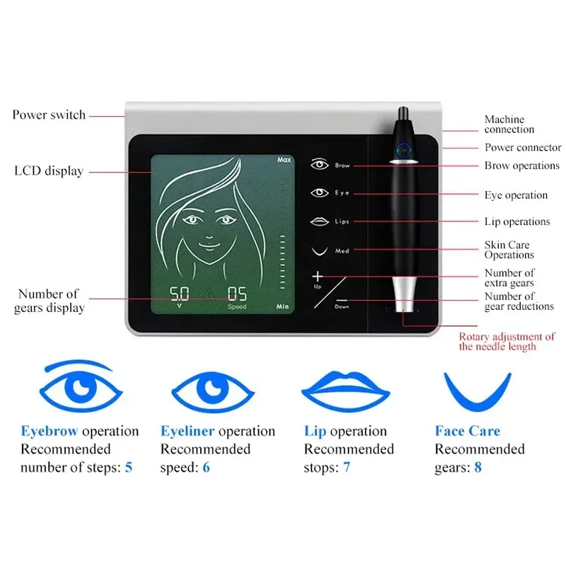 Nora Digital Permanent Makeup Tattoo Machine Kit With Touch Screen Micropigmentation Device Miroblading Pen for Eyebrow Tattoo