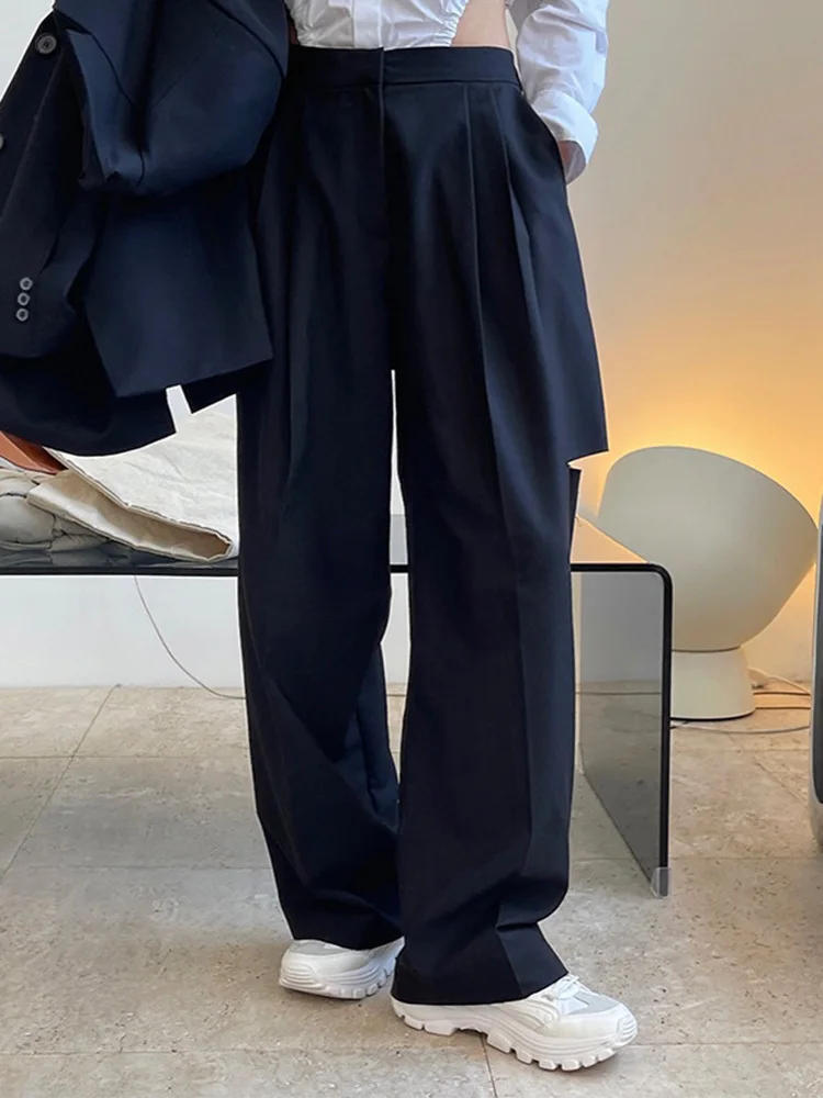 [EAM] High Waist Black Hollow Out PleatedCasual Pants New Loose Fit Trousers Women Fashion Tide Spring Autumn 2024 1DF4461