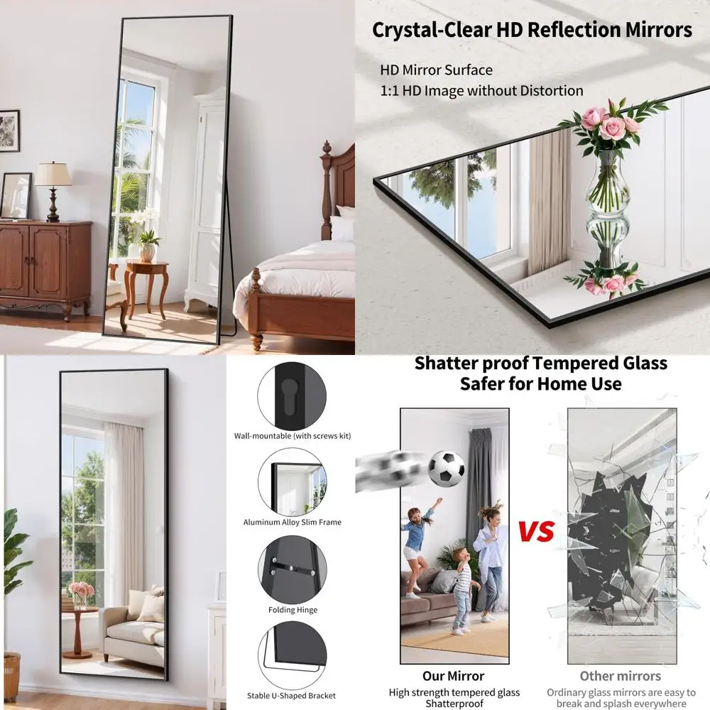 Miroir autonome complet 68x24, miroir de sol pour chambre à coucher, salon, amélioration de la décoration de la maison