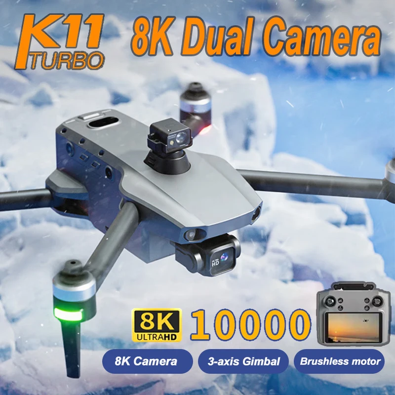 K11 Tubro GPS Drone 8K Profesjonalny 3-osiowy gimbal 360 °   Unikanie przeszkód Bezszczotkowy silnik 5G WIFI FPV Quadcopter Zabawki RC Drone