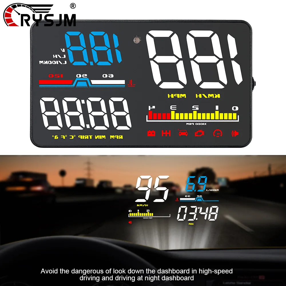 d5000-obd-hud-車デジタルヘッドアップディスプレイ速度水温電圧燃料電子アクセサリー速度超過アラーム付き