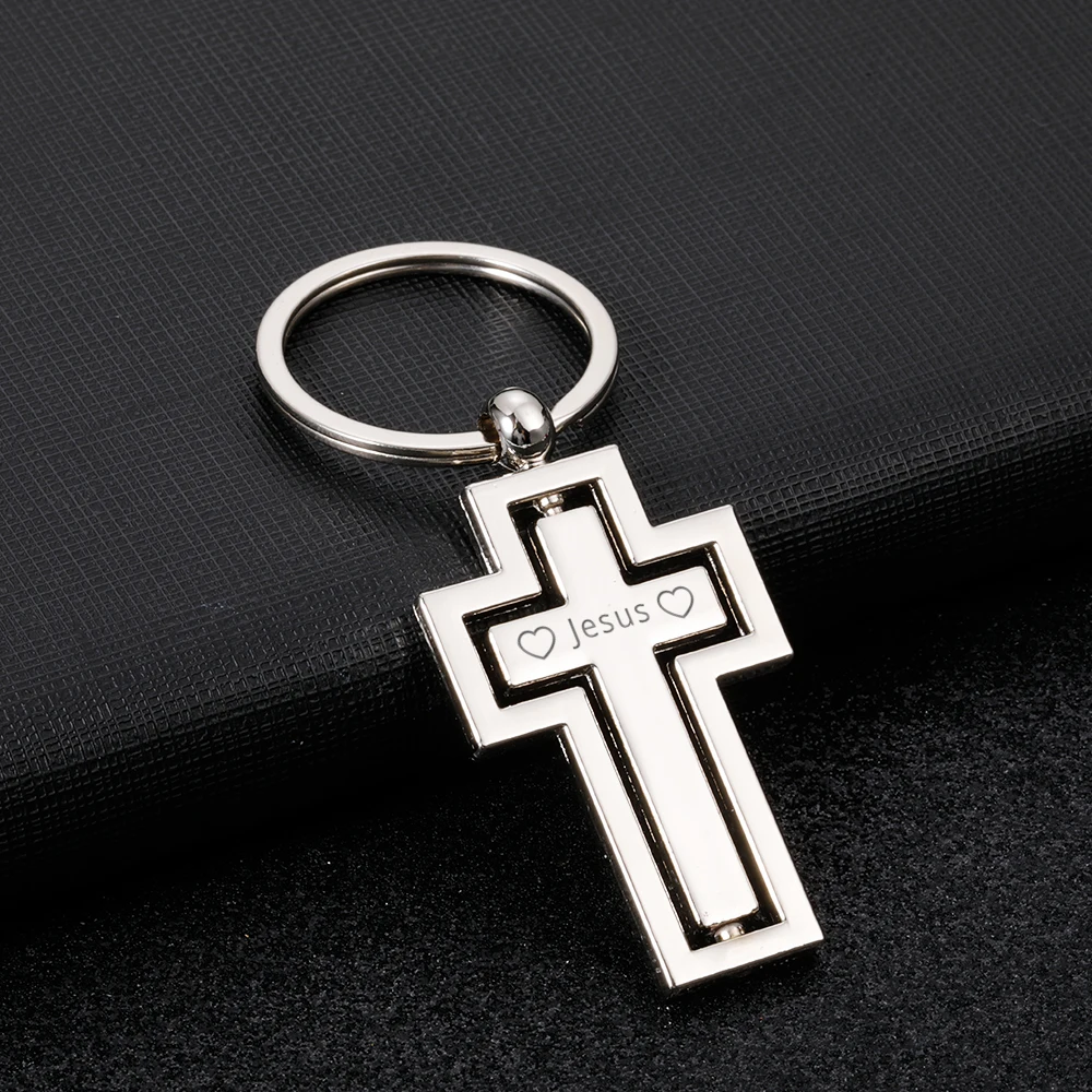 Religious Gifts Metal Keychain New Personality Rotating Cross Key Chain Car Pendant Activity by Custom Name Friend Gift Items