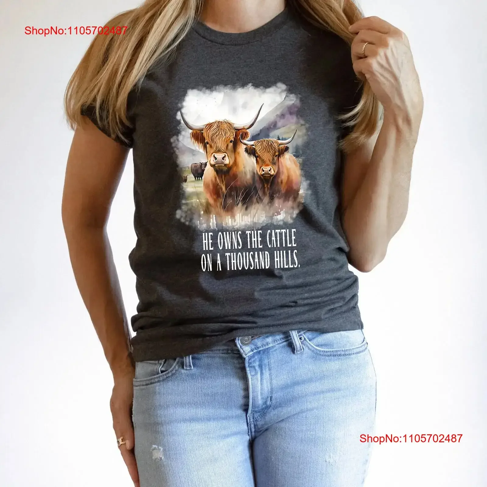 Christian T shirt Cattle on a Thousand Hills Faith Based Highland Cows vintage Washed Slightly Breathable Versatile graphic