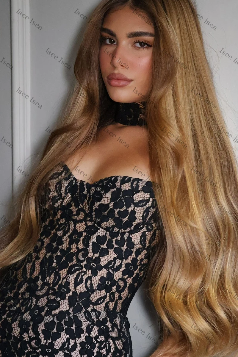 فساتين سهرة سوداء للنساء حورية البحر دانتيل رسن فساتين عشاء بدون حمالات فستان حفلة موسيقية ضيق مخصص