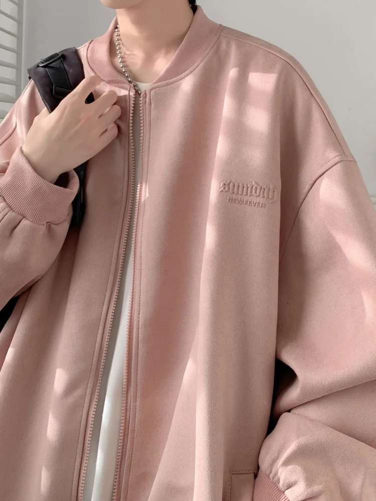 

Suede Jaet Men's Spring Autumn American Sle Baseball Outfit Teenage OOTD Pilot Jaet Loose Fit Zipper Decoration Windproof