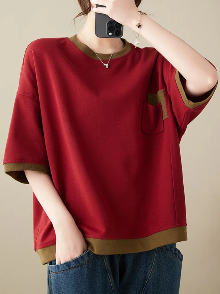 

plus Size Color Blo Pure Cotton ort Sve T-irt Women Summer Casual Loose Slimming Overhead irt Top round Ne