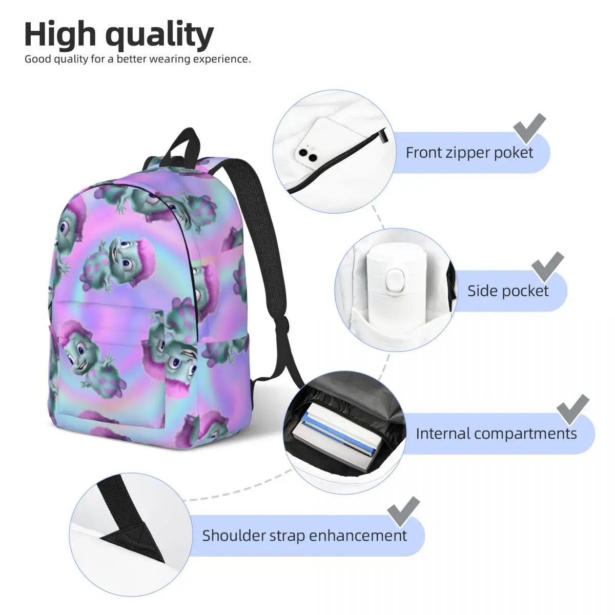 Mochila bonito dos desenhos animados para adolescentes, Bookbag escola colorida para estudante, Esportes universitários elementares