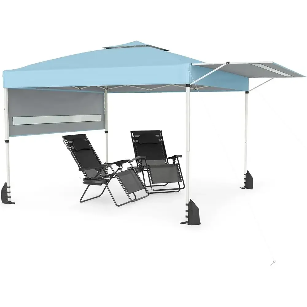 Portable Outdoor Canopy with Center Lock, Easy Setup, 2 Awnings, Ventilated, 8 Stakes, 4 Ropes, 4 Sandbags, Wheeled Bag for Pati