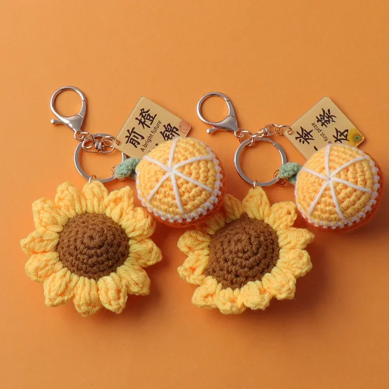 Orange Sunflower Pendant Key Chain Implying A Promising Future Handmade Crochet Bag Decoration Plush Peripheral Adult Gift for C