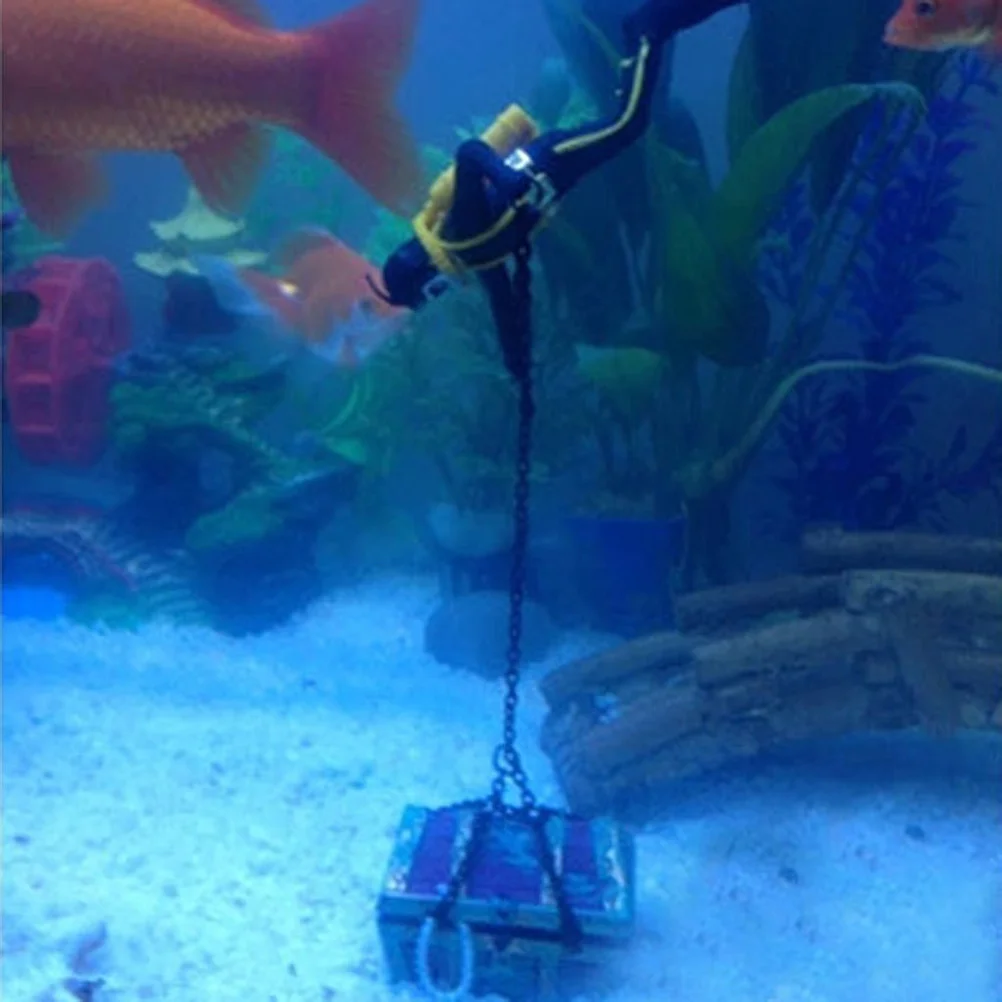

Aquarium Treasure Chest Diver Black Fish Tank Ornament Suspended Underwater Scene Oxygenation Vivid Swing Landscape Decoration