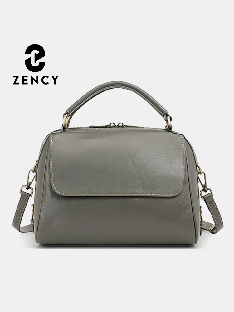 Zency Genuine Leather Women's Handbag Casual Work Tote Bag Designer Crossbody Satchel Wide Strap Large Capacity Shoulder Bag Sac