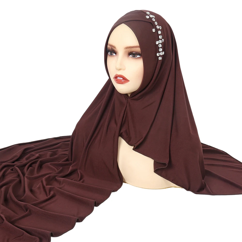 Hijab istantanei blu navy per le donne Solido morbido turbante musulmano Foulard con diamanti Fascia per capelli islamica da donna Scialle Avvolge RIMAIRE