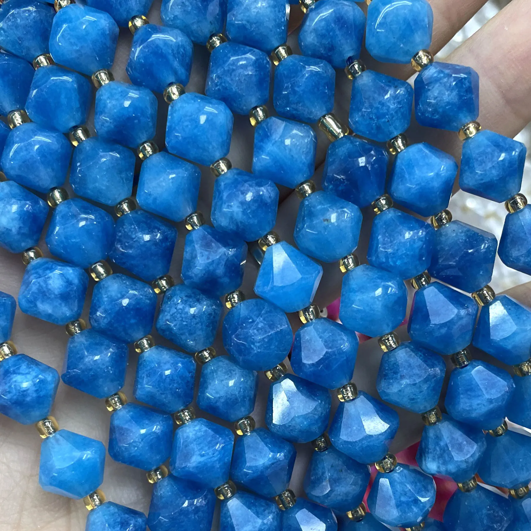 Natural Stone Pyramid Shape Aquamarine Chalcedony Agates Quartz Spacer Beads For Jewelry Making Diy Bracelets Necklace 6 8 10MM