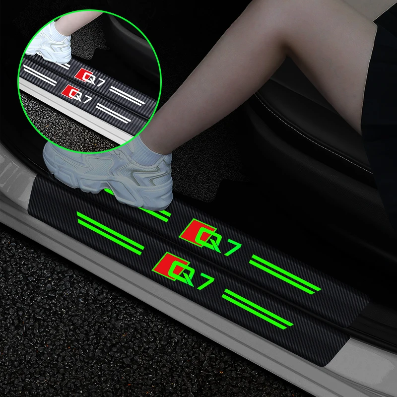

For Audi Q7 Car Threshold Strip Carbon Fiber Luminous Car Trunk Door Sill Protection Stickers Auto Accessories